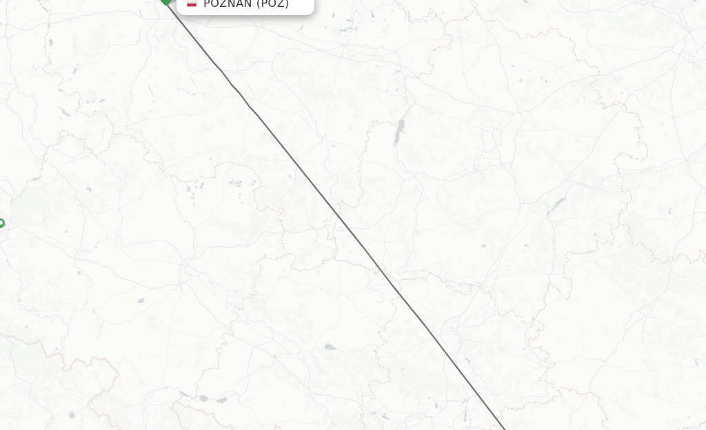 Flights from Poznan to Krakow route map