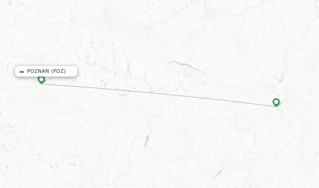 Route map with flights from Poznan with LOT