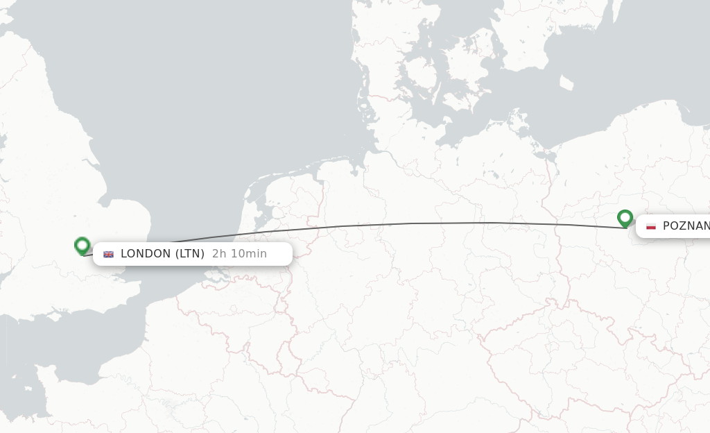 Flights from Poznan to London route map