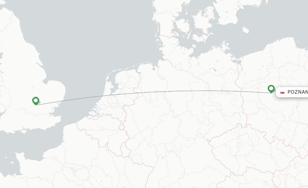 Route map with flights from Poznan with Wizz Air UK