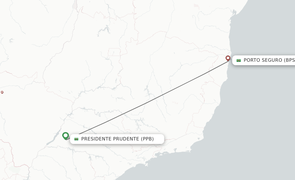 Flights from Presidente Prudente to Porto Seguro route map