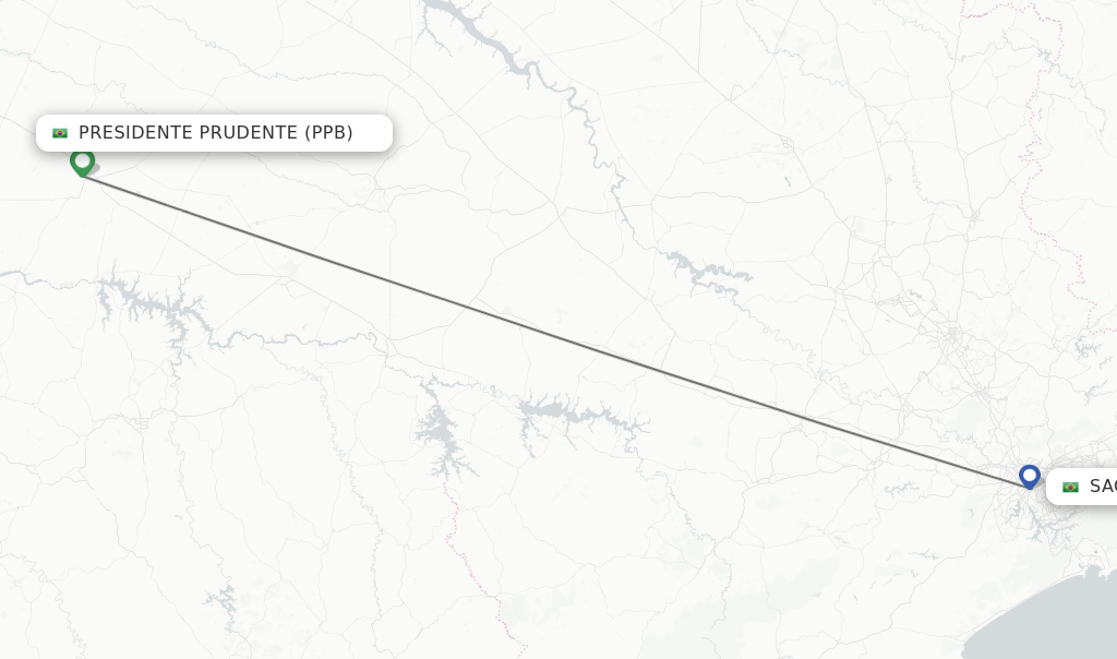 Flights from Presidente Prudente to Sao Paulo route map
