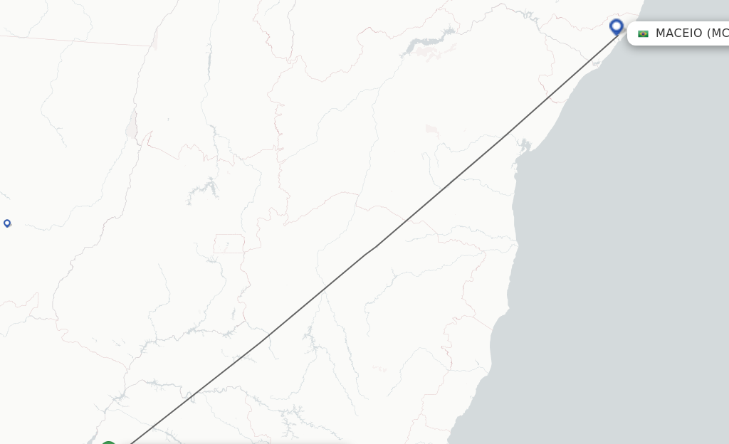 Flights from Presidente Prudente to Maceio route map