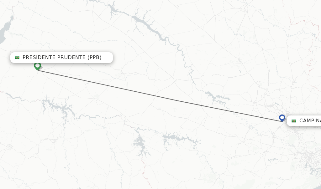 Flights from Presidente Prudente to Campinas route map