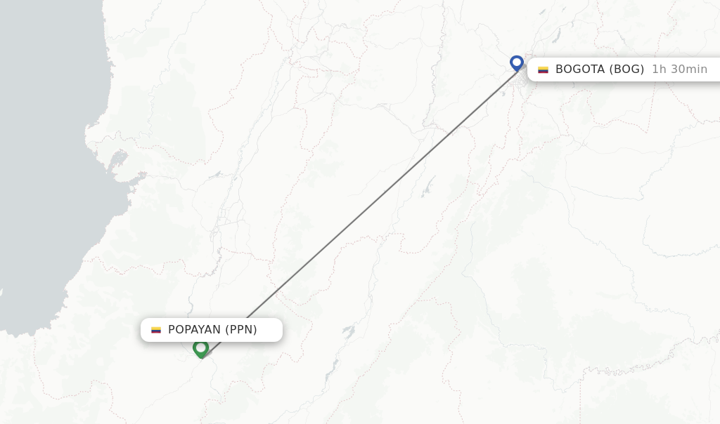 Flights from Popayan to Bogota route map