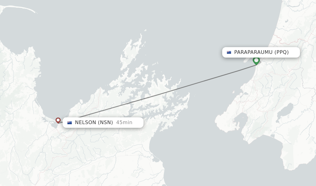 Flights from Paraparaumu to Nelson route map