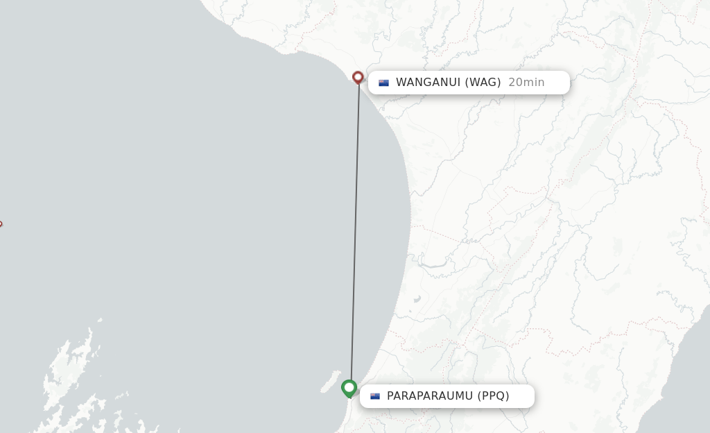 Flights from Paraparaumu to Wanganui route map
