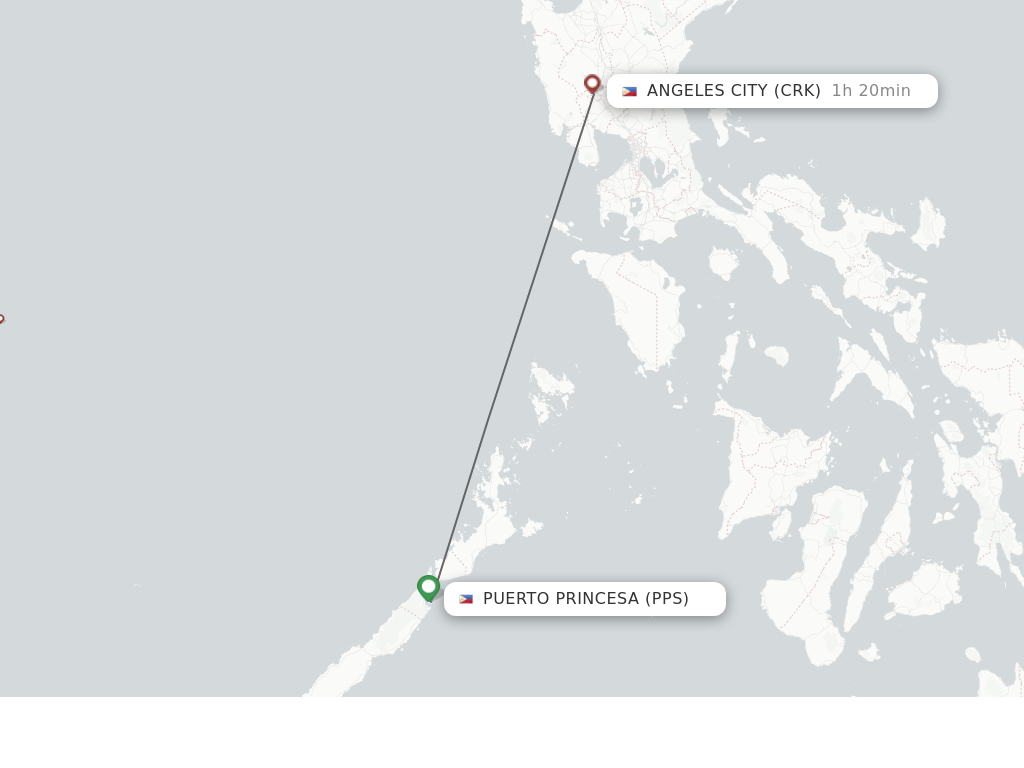 Flights from Puerto Princesa to Angeles route map
