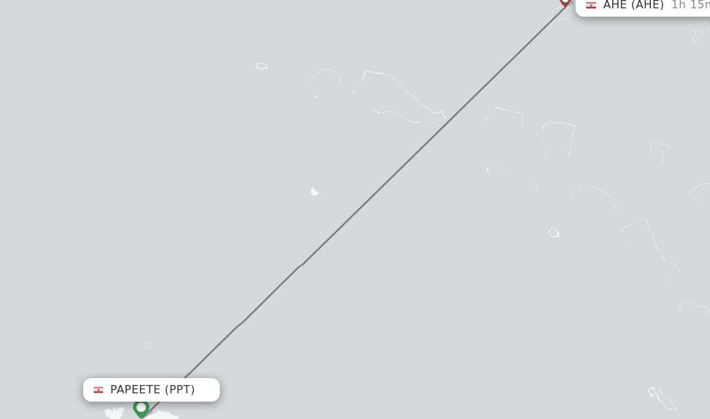 Flights from Papeete to Ahe route map