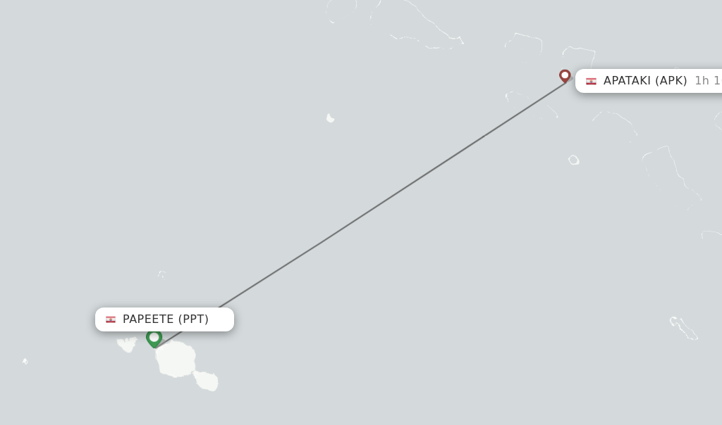 Flights from Papeete to Apataki route map