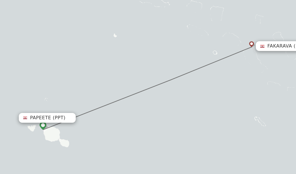 Flights from Papeete to Fakarava route map