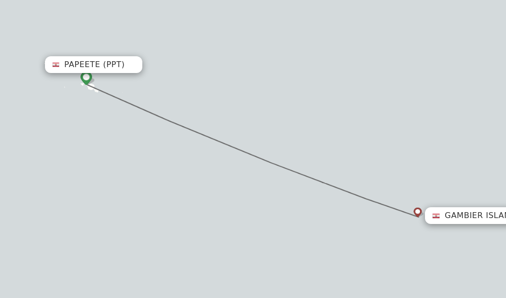 Flights from Papeete to Gambier Island route map
