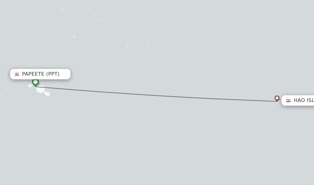 Flights from Papeete to Hao Island route map