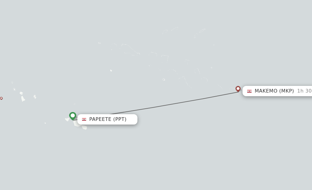 Flights from Papeete to Makemo route map
