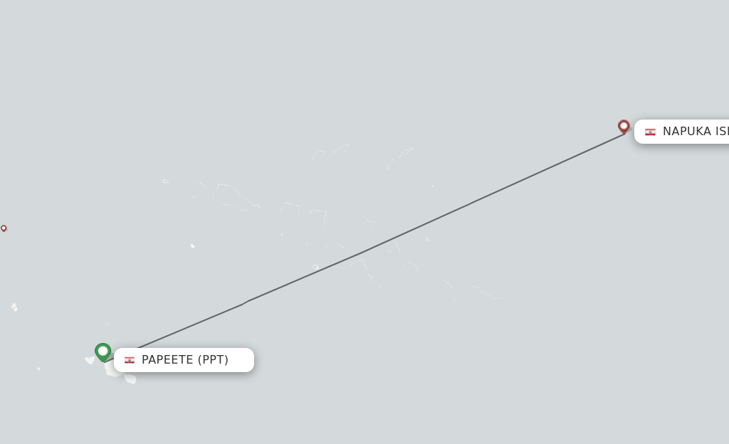 Flights from Napuka Island to Papeete route map