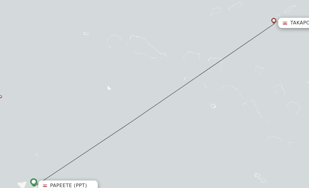Flights from Takapoto to Papeete route map