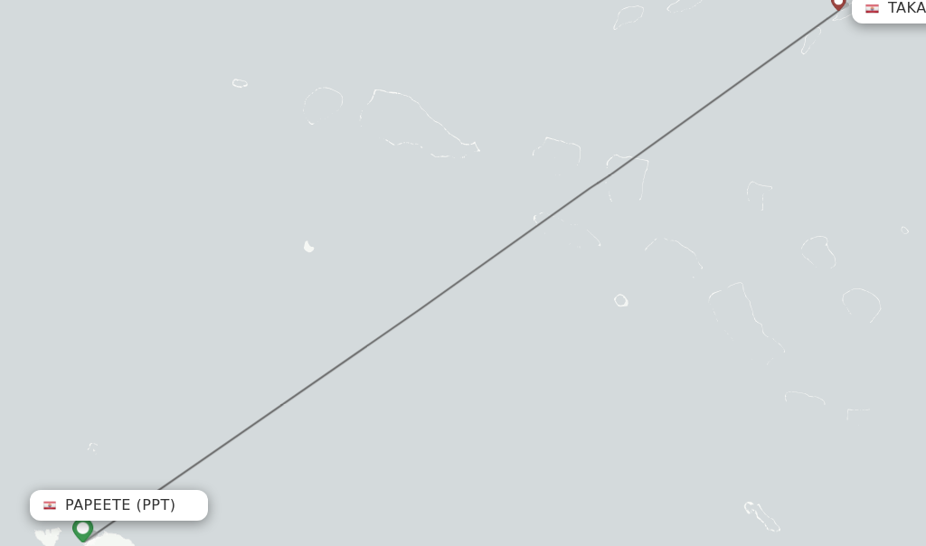 Flights from Papeete to Takaroa route map