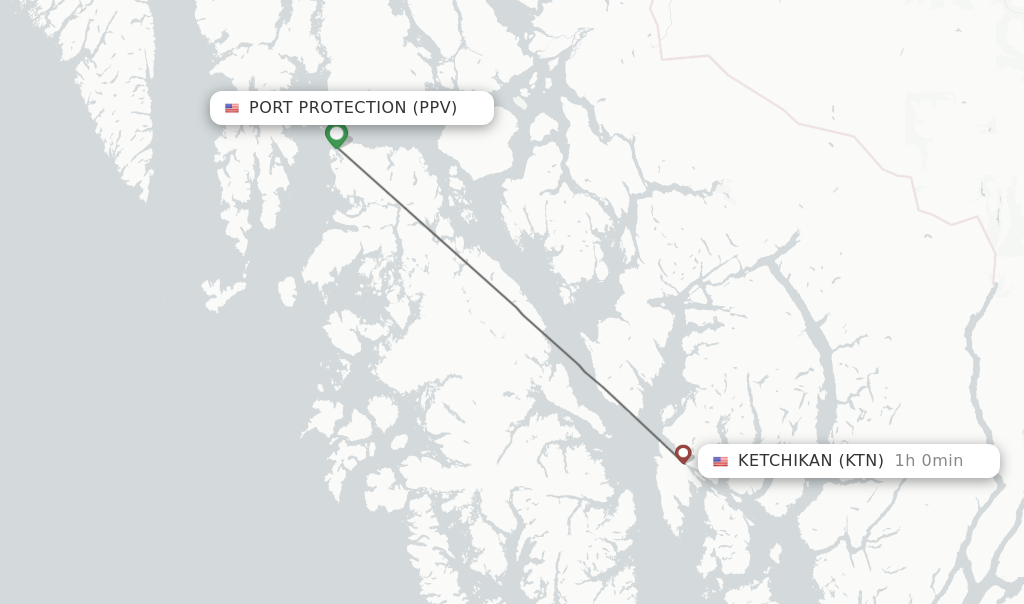 Flights from Port Protection to Ketchikan route map