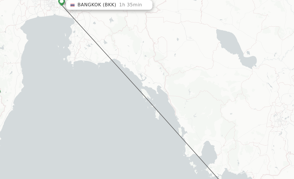 Flights from Phu Quoc to Bangkok route map