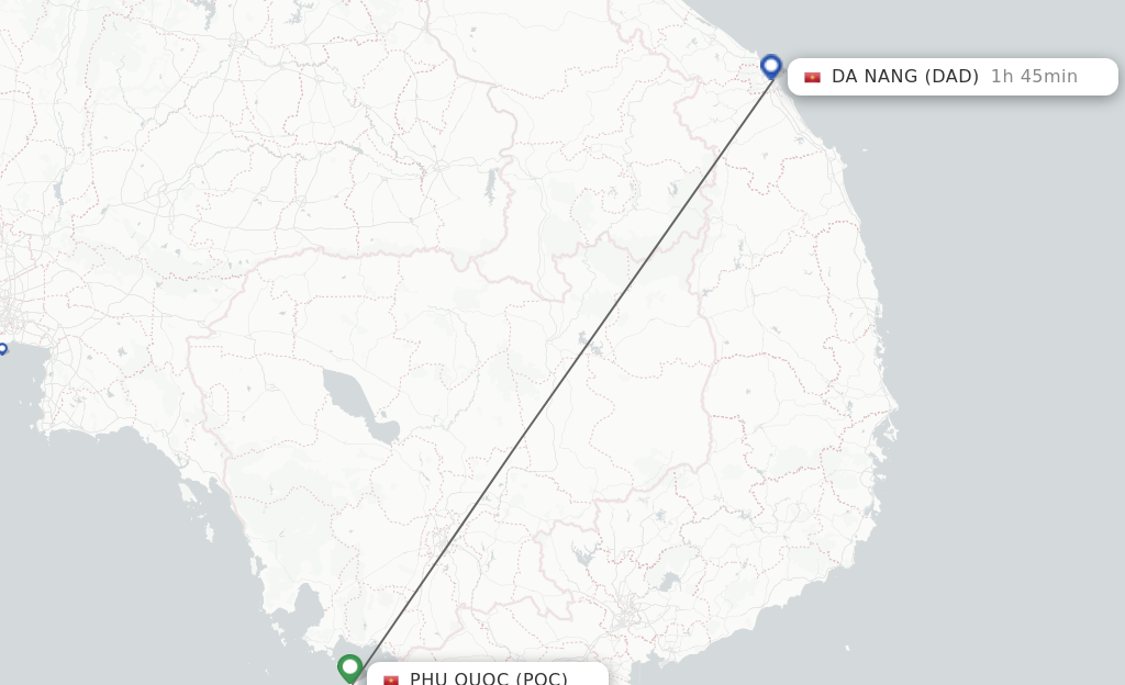 Flights from Phu Quoc to Da Nang route map