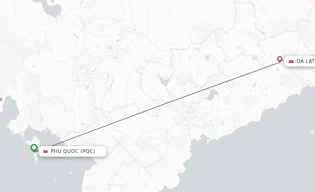 Flights from Phu Quoc to Dalat route map