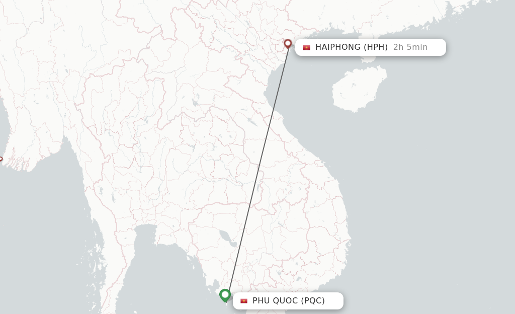 Flights from Phu Quoc to Haiphong route map