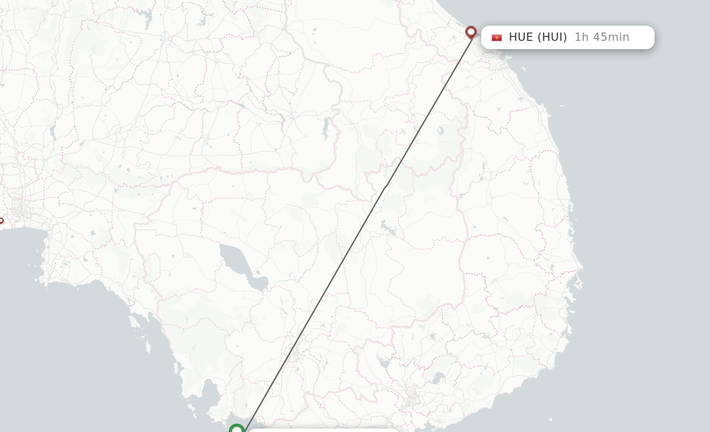 Flights from Phu Quoc to Hue route map