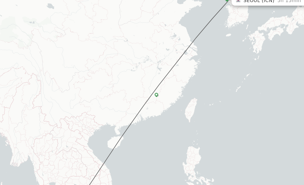 Flights from Phu Quoc to Seoul route map