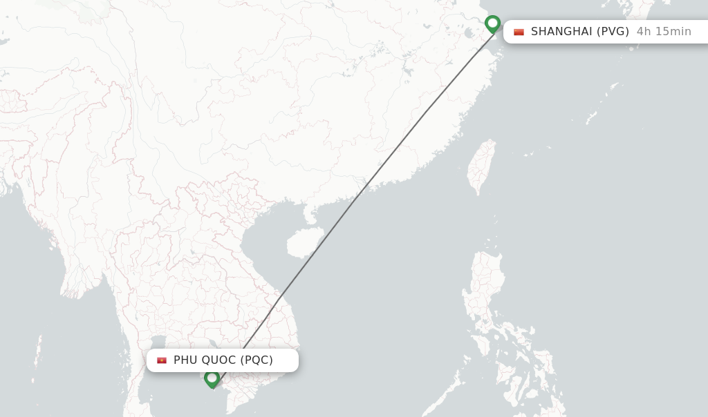 Flights from Phu Quoc to Shanghai route map