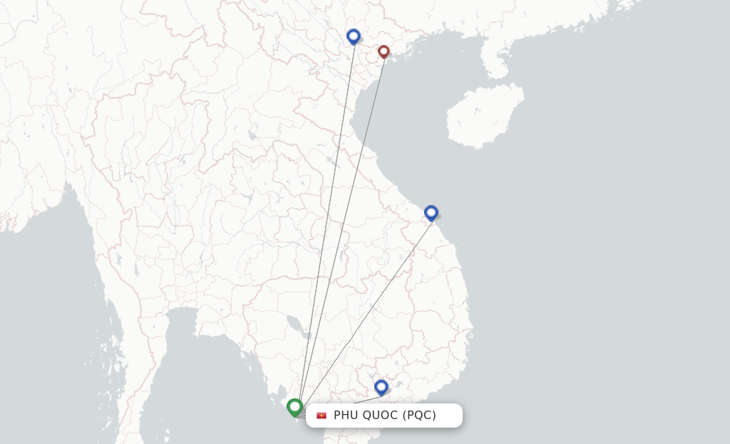 Route map with flights from Phu Quoc with Bamboo Airways