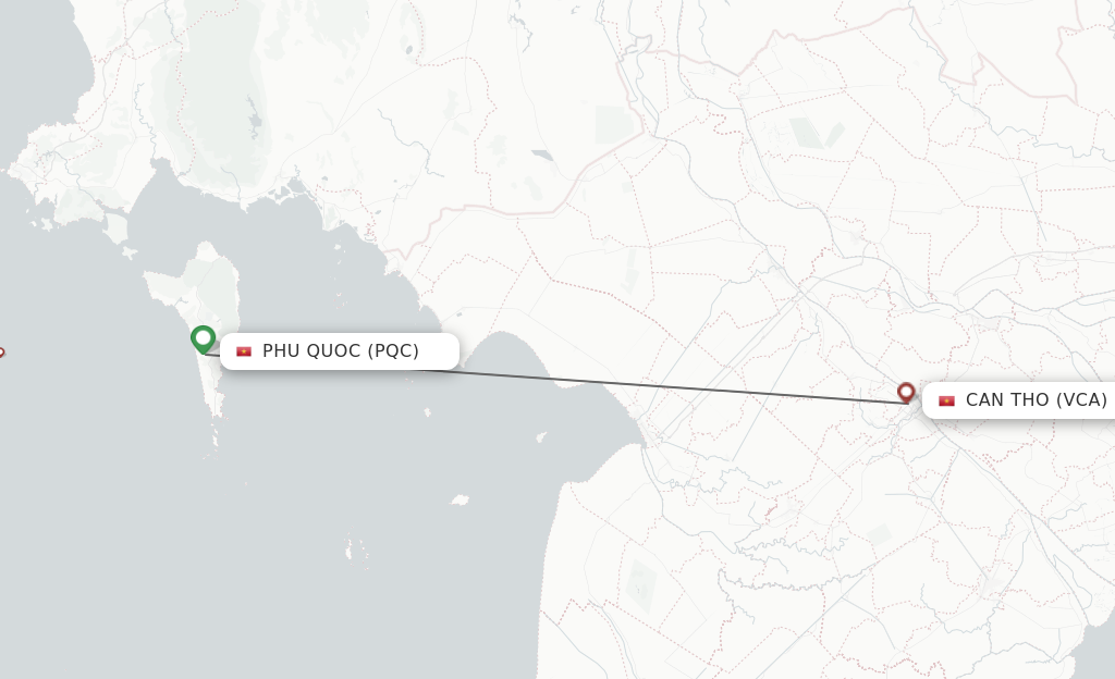 Flights from Phu Quoc to Can Tho route map