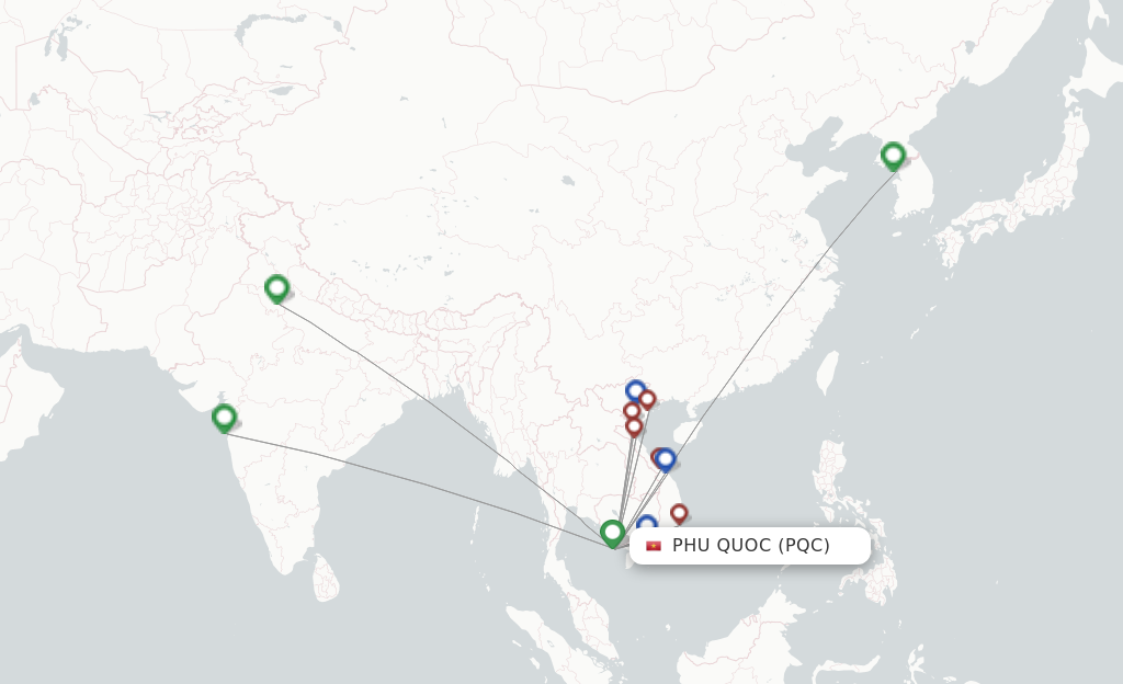 Route map with flights from Phu Quoc with VietJet Air