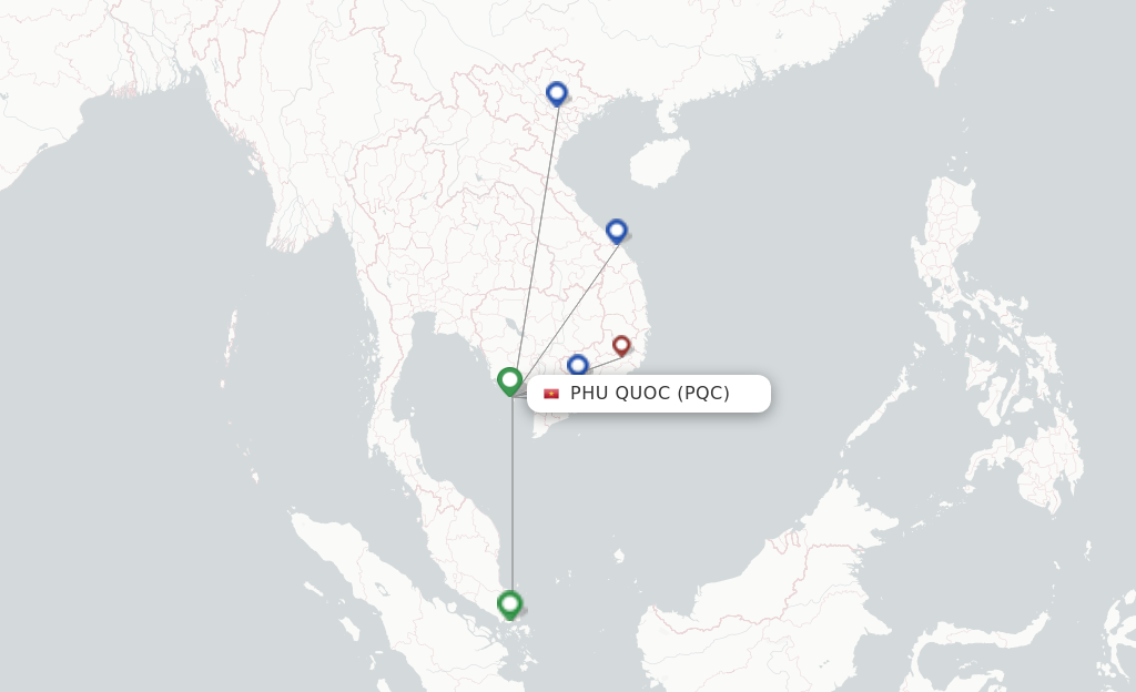 Route map with flights from Phu Quoc with Vietnam Airlines
