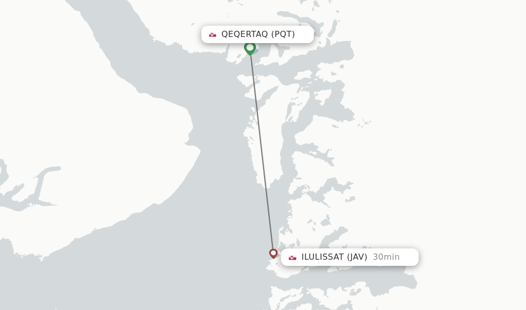 Flights from Qeqertaq to Ilulissat route map