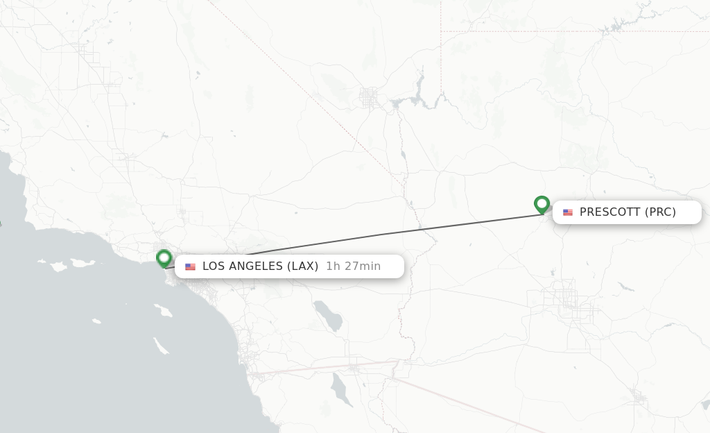 Flights from Prescott to Los Angeles route map