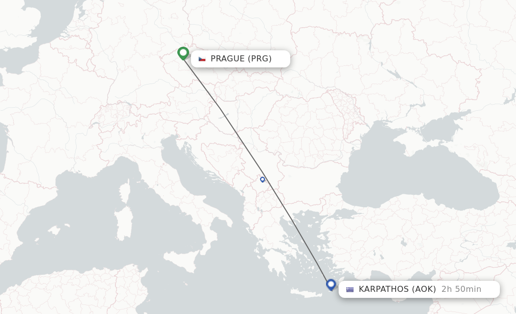 Flights from Prague to Karpathos route map