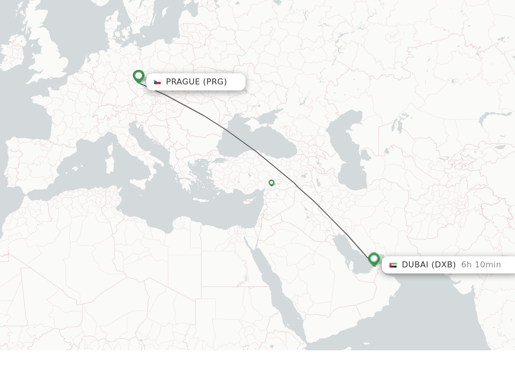 Flights from Prague to Dubai route map