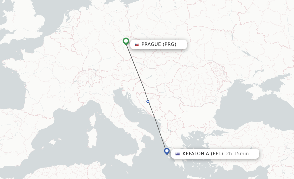 Flights from Prague to Kefallinia route map