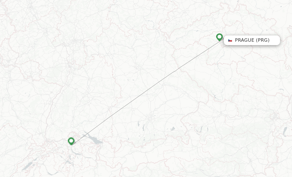 Route map with flights from Prague with SWISS