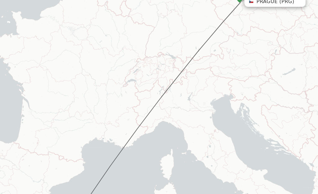 Flights from Prague to Palma De Mallorca route map