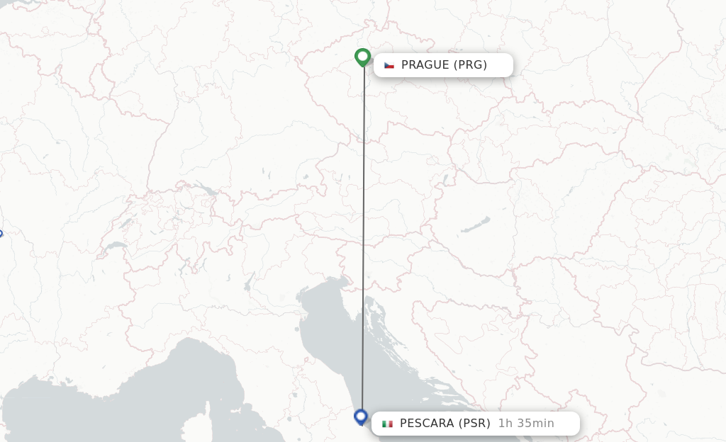 Flights from Prague to Pescara route map