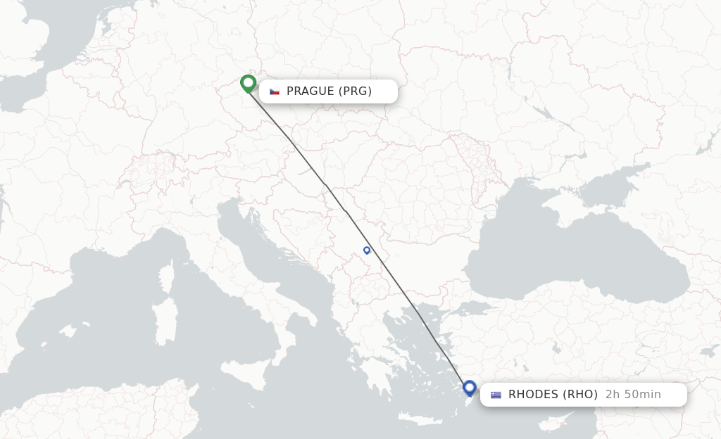 Flights from Prague to Rhodes route map