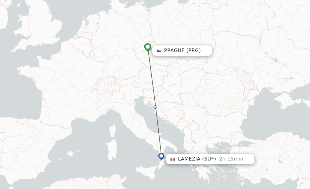 Flights from Prague to Lamezia-Terme route map