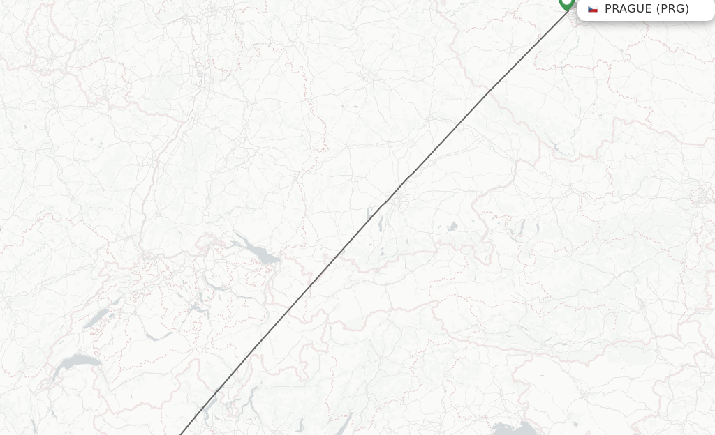 Flights from Prague to Turin route map