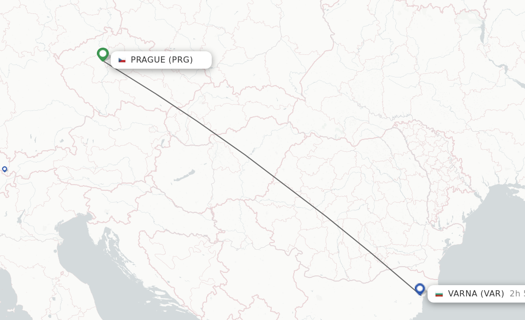 Flights from Prague to Varna route map