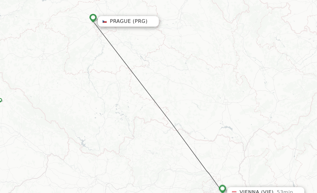 Flights from Prague to Vienna route map