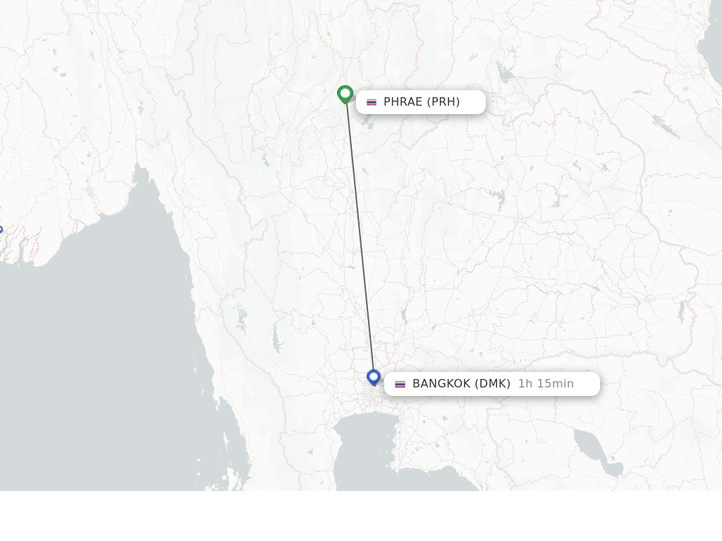 Flights from Phrae to Bangkok route map