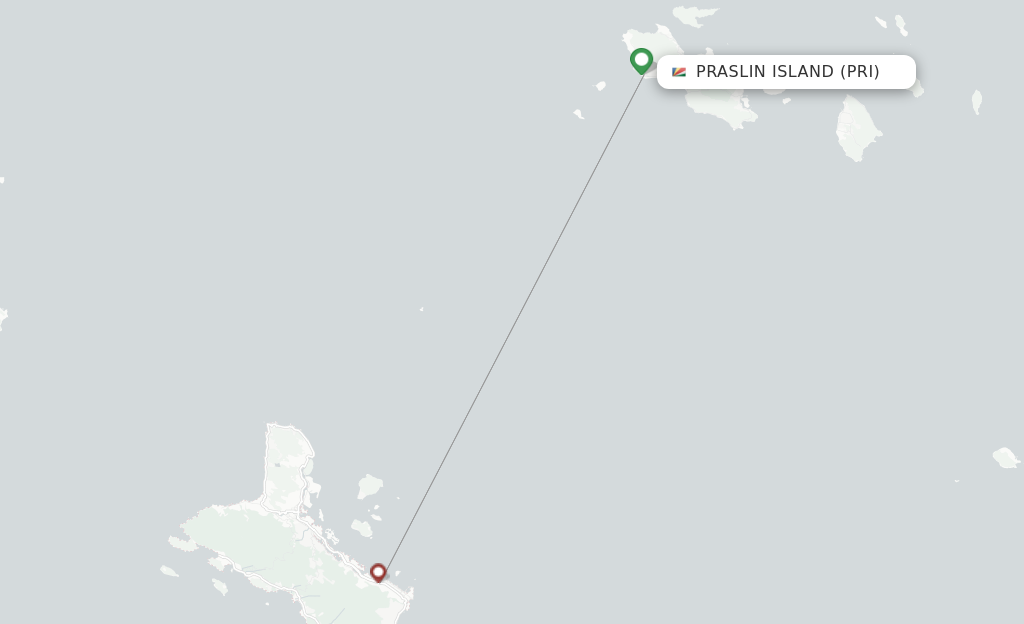 Route map with flights from Praslin Island with Air Seychelles