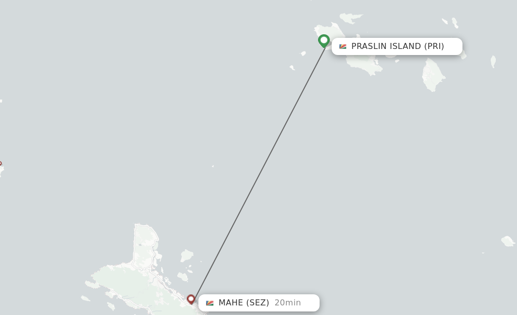 Flights from Praslin Island to Mahe Island route map