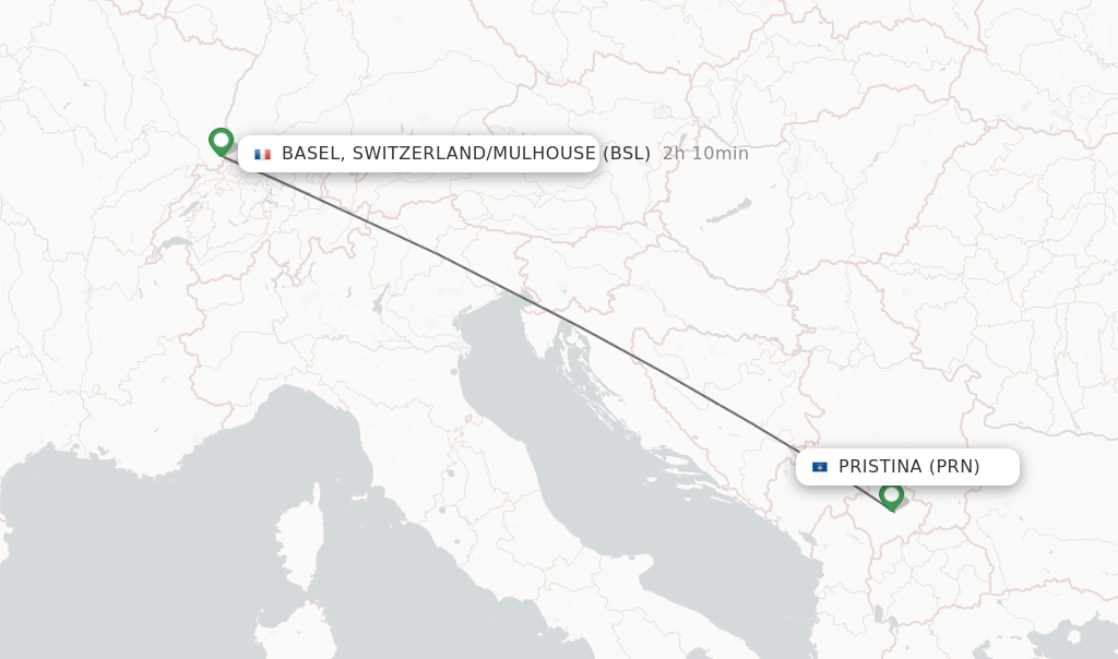 Flights from Pristina to Basel, Switzerland/Mulhouse route map